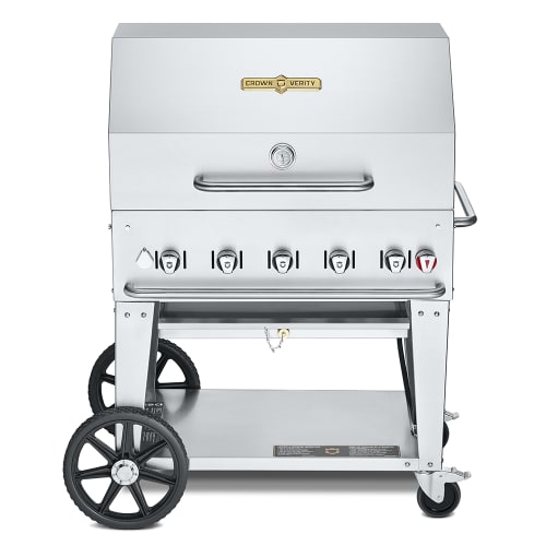 Crown Verity CV-MCB-36RDP-NG 34" Mobile Gas Commercial Outdoor Charbroiler w/ Roll Dome, Natural Gas