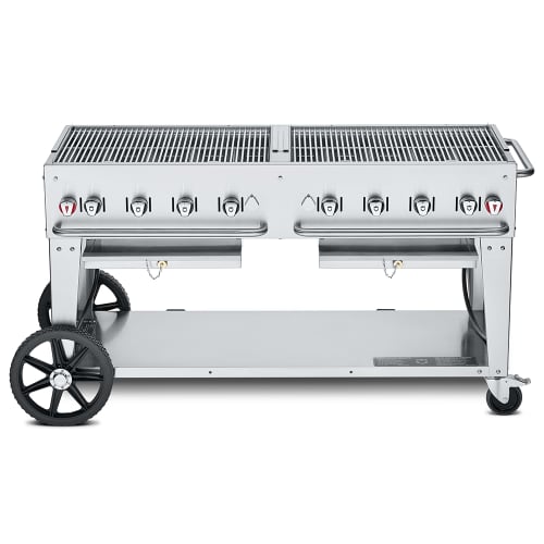 Crown Verity CV-MCB-60-SI-BULK 58" Mobile Gas Commercial Outdoor Charbroiler w/ Water Pan, Liquid Propane