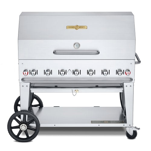Crown Verity CV-MCB-48RDP-NG 46" Mobile Gas Commercial Outdoor Charbroiler w/ Water Pan, Natural Gas