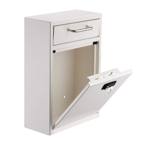 Alpine Industries ADI631-04-WHI-KC Wall Mount Lock & Combination Mailbox - 11 1/4"W x 4 3/4"D x 16 1/4"H, Stainless Steel, White