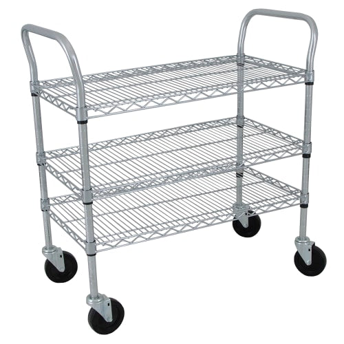 StoreIt 3 Level Wire Utility Cart w/ 600 lb Capacity - Flat Ledges, Chrome (SI-UC-3-3618-CH)
