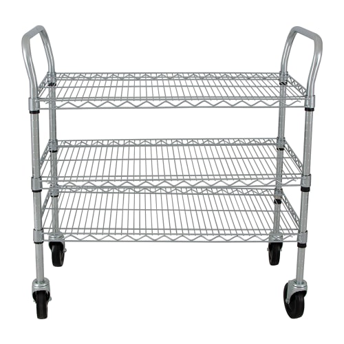 StoreIt 3 Level Wire Utility Cart w/ 600 lb Capacity - Flat Ledges, Chrome (SI-UC-3-3618-CH)