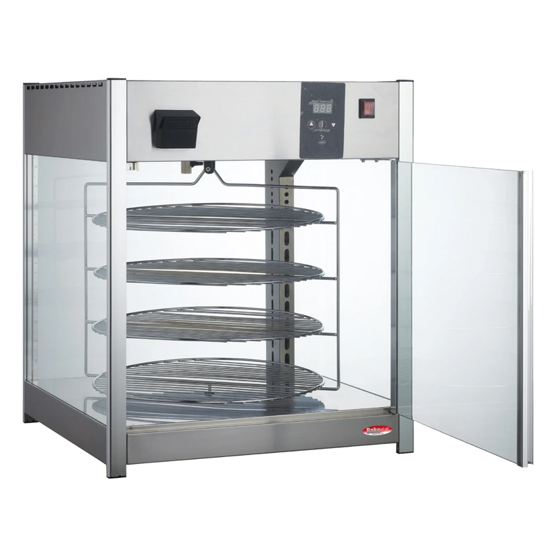 BakeMax BMPW418 Titan Series Countertop 4-Tier 18" Rotating Pizza Warmer.
