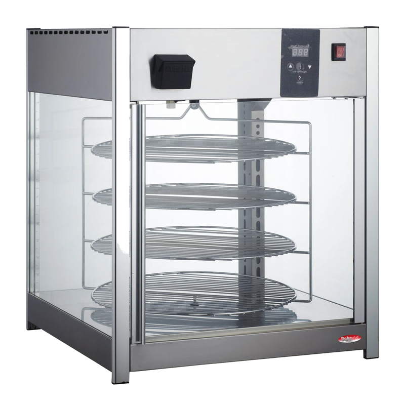 BakeMax BMPW418 Titan Series Countertop 4-Tier 18" Rotating Pizza Warmer.
