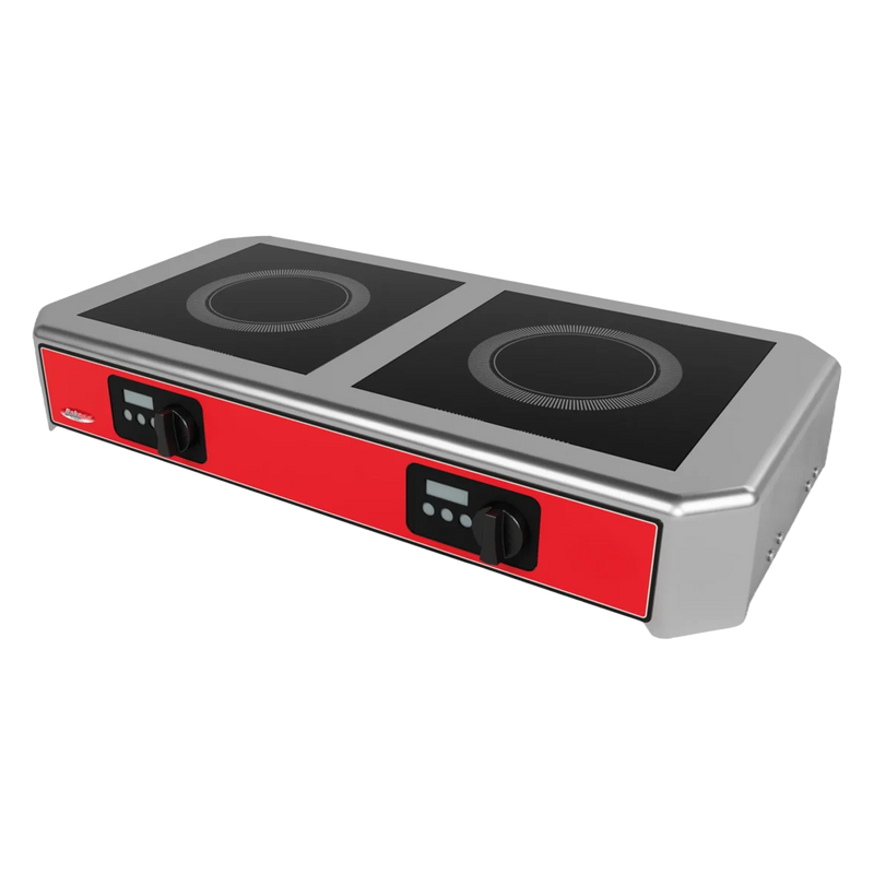 BakeMax BMSIND020 Mini Electric 2-Burner Induction Cooker – Stainless Steel Countertop.