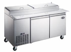 SABA SPP-67-9 - Two Door Pizza Prep Table with Pans S/S Interior & Exterior