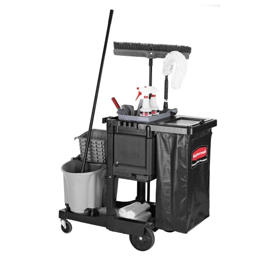 Rubbermaid 1861430 Janitor Cart w/ Locking Cabinet, Black