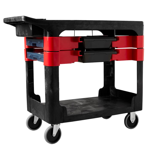 Rubbermaid FG618000 BLA 2 Level Polymer Utility Cart w/ 330 lb Capacity, Flat Ledges