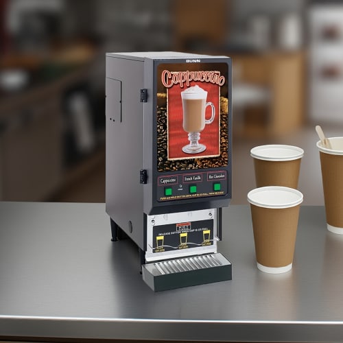 Bunn FMD-3 Fresh Mix Hot Powdered Drink Machine, 3 Hoppers, Cafe Display, 120v (SET00.0197)