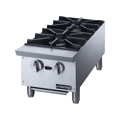 Dukers DCHPB12 12" Gas Hotplate w/ (2) Burners & Manual Controls, Convertible