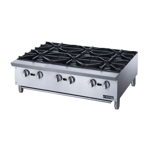 Dukers DCHPB36 36" Gas Hotplate w/ (6) Burners & Manual Controls, Convertible