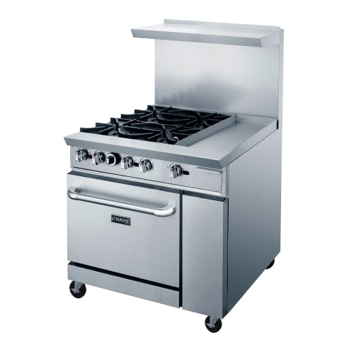 Dukers DCR36-4B12GM 36" 4 Burner Gas Range w/ Griddle - Standard Oven, Convertible