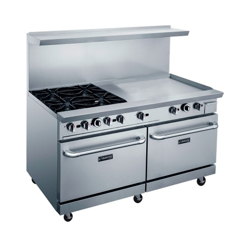 Dukers DCR60-4B36GM 60" 4 Burner Gas Range w/ Griddle - (2) Standard Ovens, Convertible
