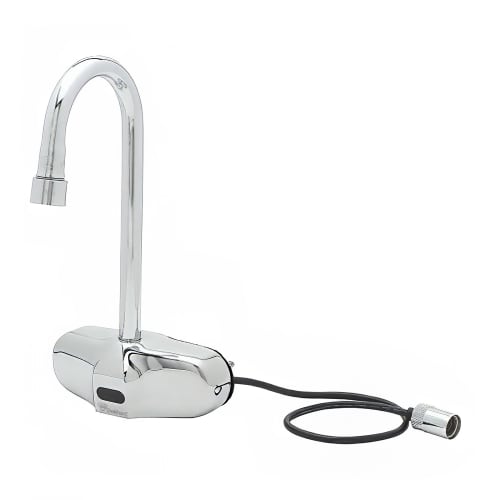 T&S EC-3105-VF05 Wall Mount Electronic Faucet - 4" Centers, Gooseneck Spout, Chrome Plated Brass