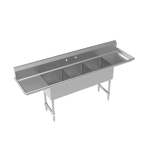 Splash 90" 3 Compartment Sink w/ 18"L x 18"W Bowl, 12" Deep (CS-1818-3-LR-LF)