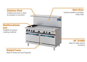 Turbo Air TARG-2B48G 60” 2 Burner Gas Range w/ Griddle & (2) Standard Ovens, Natural Gas
