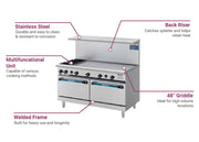 Turbo Air TARG-2B48G LP 60” 2 Burner Gas Range w/ Griddle & (2) Standard Ovens, Liquid Propane