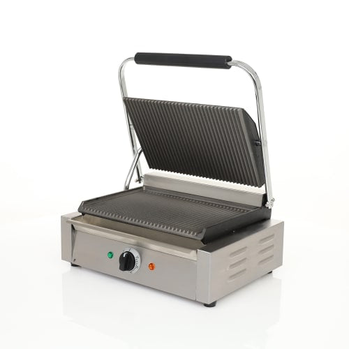 MoTak PGSG14 Single Commercial Panini Press w/ Cast Iron Grooved Plates, 120v