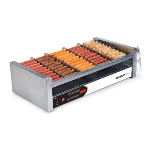 Nemco 8250SX-SLT 50 Hot Dog Roller Grill w/ Manual Controls - Slanted Top, 120v