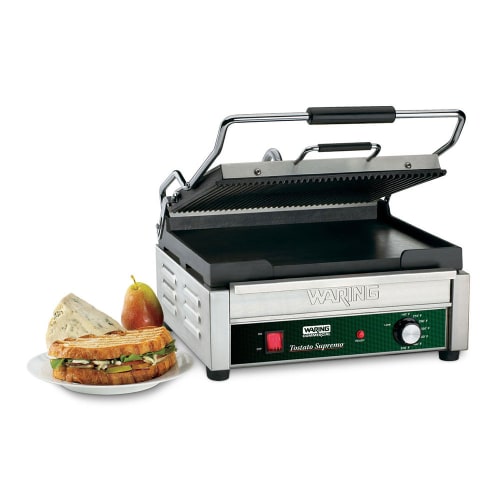 Waring WDG250 Double Commercial Panini Press w/ Cast Iron Grooved & Smooth Plates, 120v