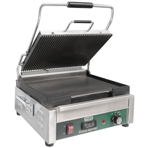 Waring WDG250T Double Commercial Panini Press w/ Cast Iron Grooved & Smooth Plates, 120v