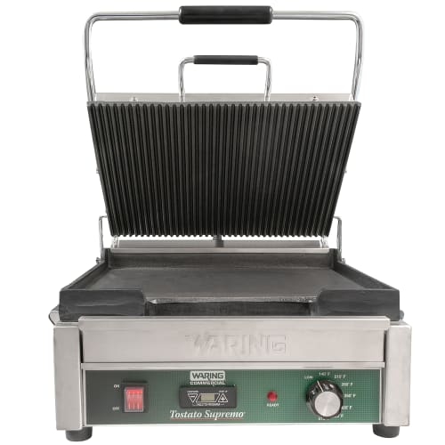 Waring WDG250T Double Commercial Panini Press w/ Cast Iron Grooved & Smooth Plates, 120v