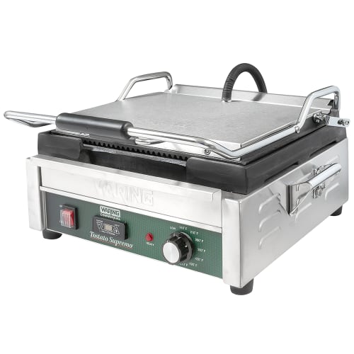 Waring WDG250T Double Commercial Panini Press w/ Cast Iron Grooved & Smooth Plates, 120v