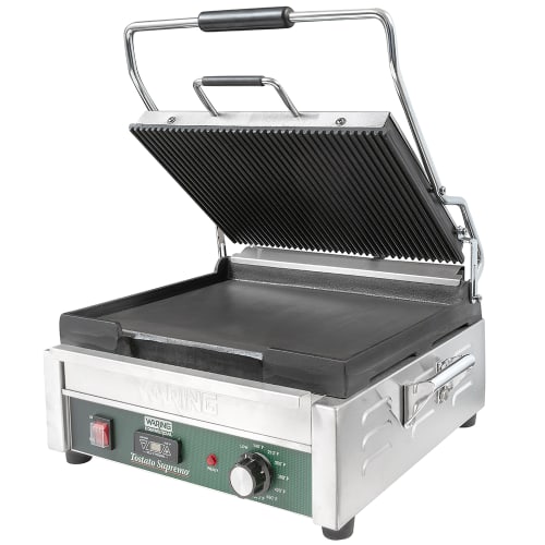 Waring WDG250T Double Commercial Panini Press w/ Cast Iron Grooved & Smooth Plates, 120v