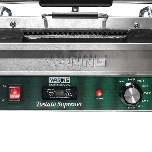 Waring WDG250T Double Commercial Panini Press w/ Cast Iron Grooved & Smooth Plates, 120v