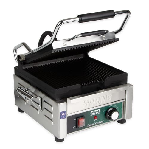 Waring WPG150 Single Commercial Panini Press w/ Cast Iron Grooved Plates, 120v