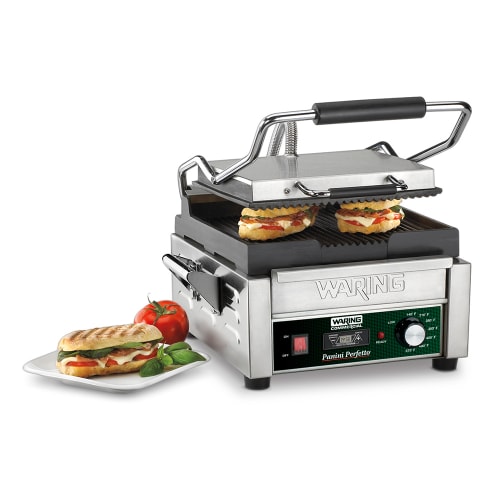 Waring WPG150 Single Commercial Panini Press w/ Cast Iron Grooved Plates, 120v