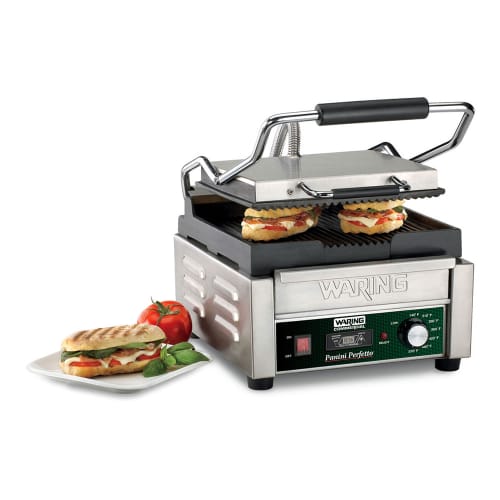 Waring WPG150TB Single Commercial Panini Press w/ Cast Iron Grooved Plates, 208v/1ph