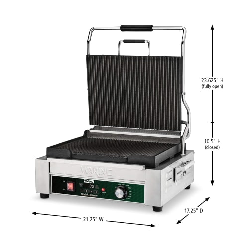 Waring WPG250TX Single Commercial Panini Press w/ Cast Iron Grooved Plates - 120v