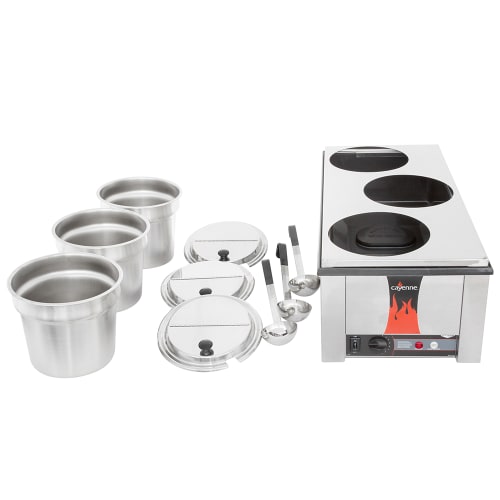 Vollrath 72788 (3) 7 1/4 qt Countertop Soup Warmer w/ Thermostatic Controls, 120v