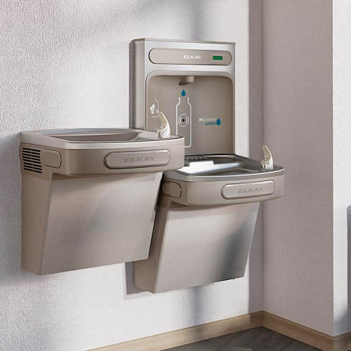 Elkay EZSTL8WSLK Wall Mount Bi Level Drinking Fountain w/ Bottle Filler - Non Filtered, Refrigerated, Light Gray