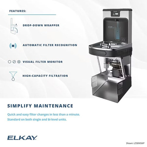 Elkay LZS8WSLP Wall Mount Drinking Fountain w/ Bottle Filler - Filtered, Refrigerated, Light Gray