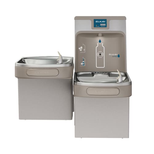 Elkay LZSTL8WSLK Wall Mount Bi Level Drinking Fountain w/ Bottle Filler - Filtered, Refrigerated, Light Gray