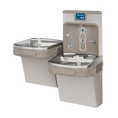 Elkay LZSTL8WSLK Wall Mount Bi Level Drinking Fountain w/ Bottle Filler - Filtered, Refrigerated, Light Gray