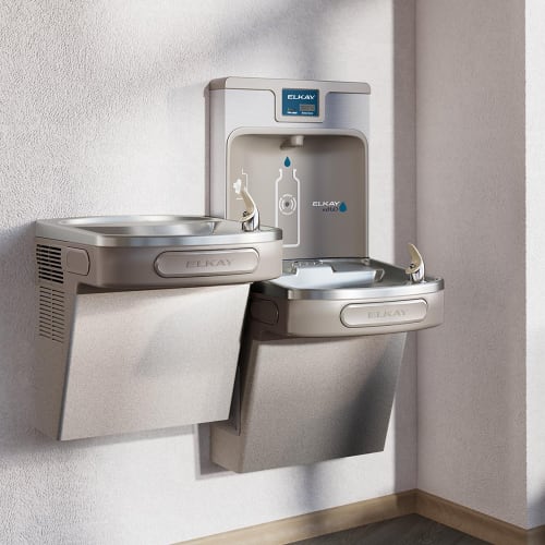 Elkay LZSTL8WSLK Wall Mount Bi Level Drinking Fountain w/ Bottle Filler - Filtered, Refrigerated, Light Gray