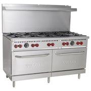 Vulcan SX60-10BN 60" 10 Burner Gas Range w/ (2) Standard Ovens, Natural Gas