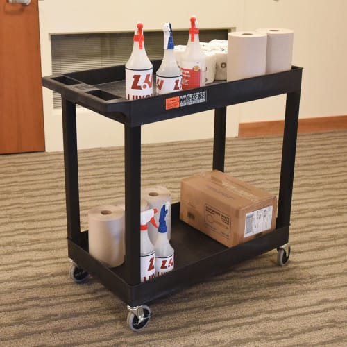 Luxor 2 Level Polymer Utility Cart w/ 400 lb Capacity, Raised Ledges (EC11-B)