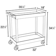 Luxor 2-Level Polymer Utility Cart w/ 400-lb Capacity, Raised Ledges (EC11-BU)