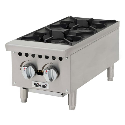 Migali C-HP-2B-12 12" Gas Hotplate w/ (2) Burners & Manual Controls, Convertible
