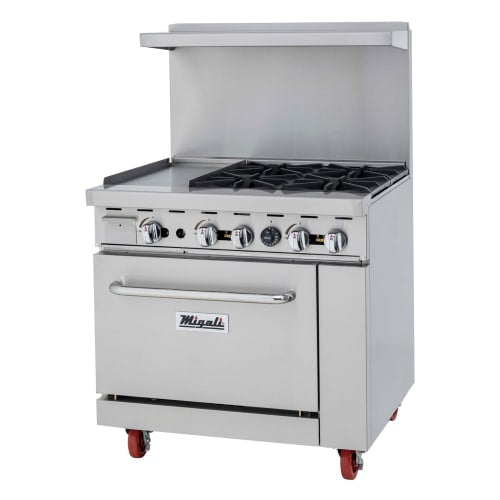 Migali C-RO4B-12GL-NG 36" 4 Burner Gas Range w/ Griddle & Standard Oven, Natural Gas