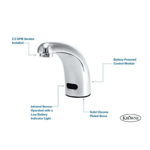 Krowne 16-196 Deck Mount Electronic Faucet - Single Hole, Fixed Spout, Battery Operated