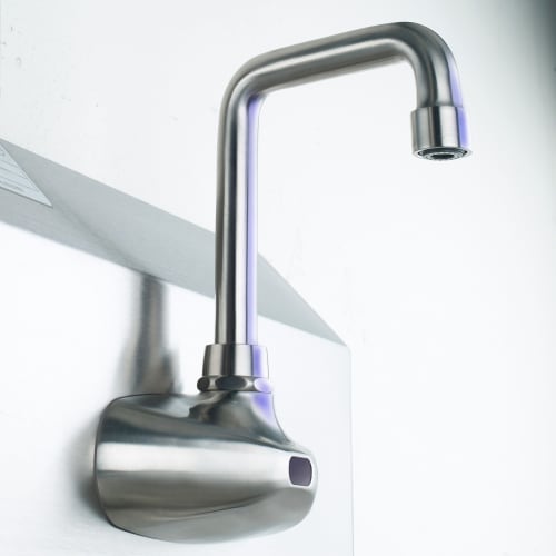 Krowne 16-670 Wall Mount Electronic Faucet - 4" Centers, High Arc Spout, Satin Finish