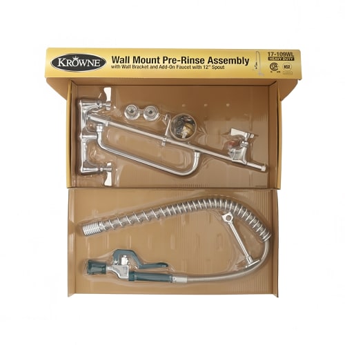 Krowne 17-109WL 36"H Wall Mount Pre Rinse Faucet - 1 1/5 GPM, Base with Nozzle
