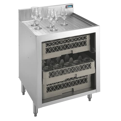 Krowne 18-GSB1 Silver Series Under Bar Glass Storage Unit - Open Base, 3" Back Splash, 24" x 22 1/2"