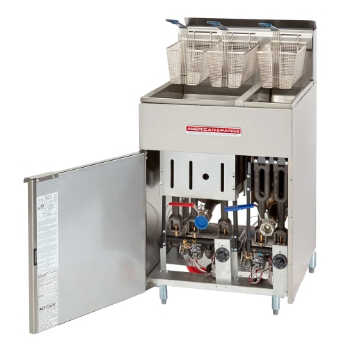 American Range AF-50/25 Gas Fryer - (1) 50 lb Vat & (1) 25 lb Vat, Floor Model, Liquid Propane