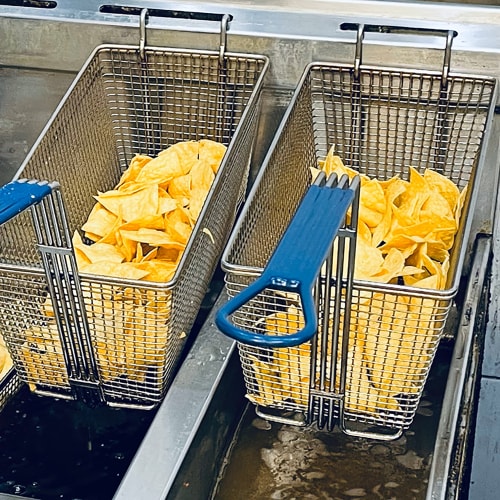 American Range AF-50/25 Gas Fryer - (1) 50 lb Vat & (1) 25 lb Vat, Floor Model, Natural Gas